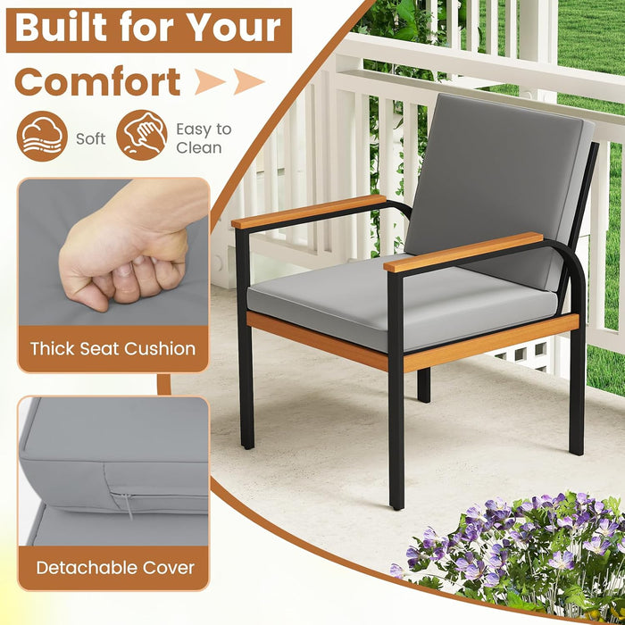 8 Pieces Patio Furniture Set, Outdoor Conversation Set with Acacia Wood Coffee Table, Cushioned Loveseat & 2 Single Armrest Chairs, for Porch, Garden, Backyard, Poolside