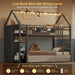Bunk Bed Twin over Twin with Storage Drawers and Globe String Lights House Shaped Low Bunk Bed with Montessori Bookshelf Metal Bunk Beds for Kids with Ladder and Guardrail,Space Saving, Black