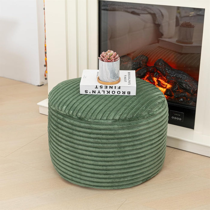 Stuffed Ottoman with High Density Foam Filler Plush Fiber Pouf Stool round Foot Stool Storage Ottoman 20 * 12''Floor Pouf Foot Rest for Living Room (Green)