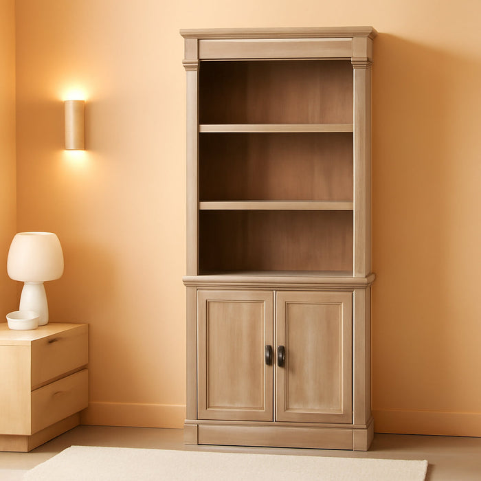 Palladia Library with Doors/Book Shelf, L: 29.37" X W: 13.9" X H: 71.85", Split Oak