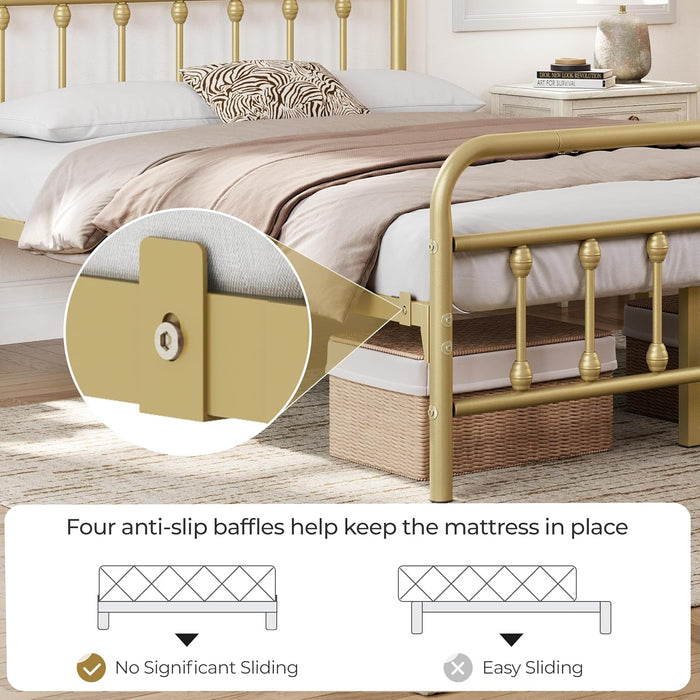 Full Metal Platform Bed Frame, Victorian Headboard & Footboard