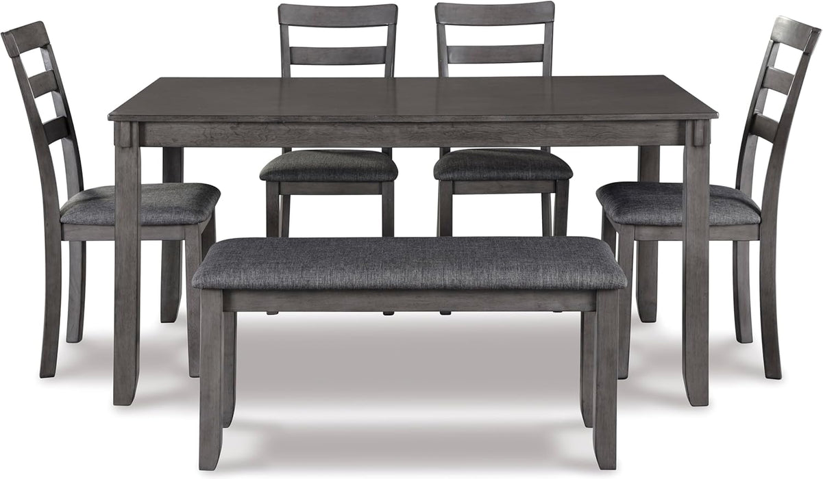 Bridson Modern 6 Piece Dining Set, Includes Dining Table, 4 Chairs & Bench, Gray
