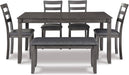 Bridson Modern 6 Piece Dining Set, Includes Dining Table, 4 Chairs & Bench, Gray