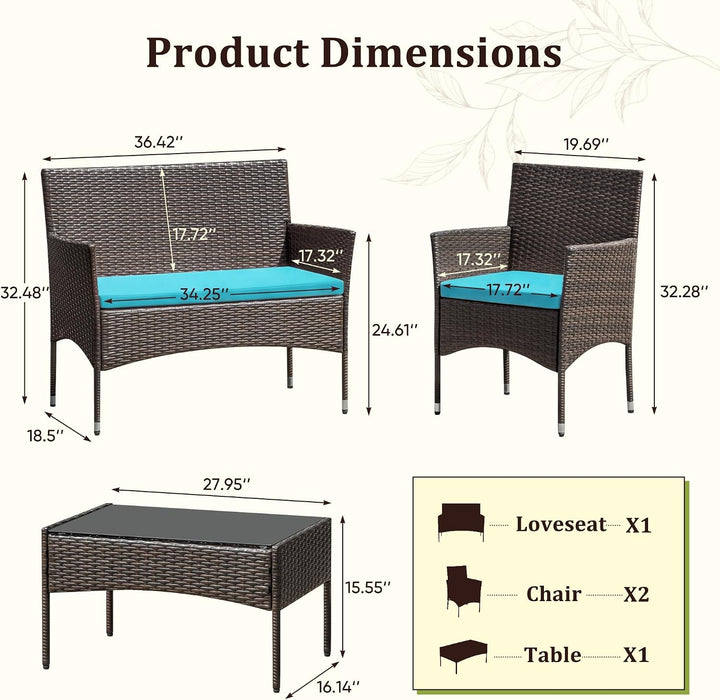 4 Pieces Patio Furniture Conversation Sets,Brown and Blue