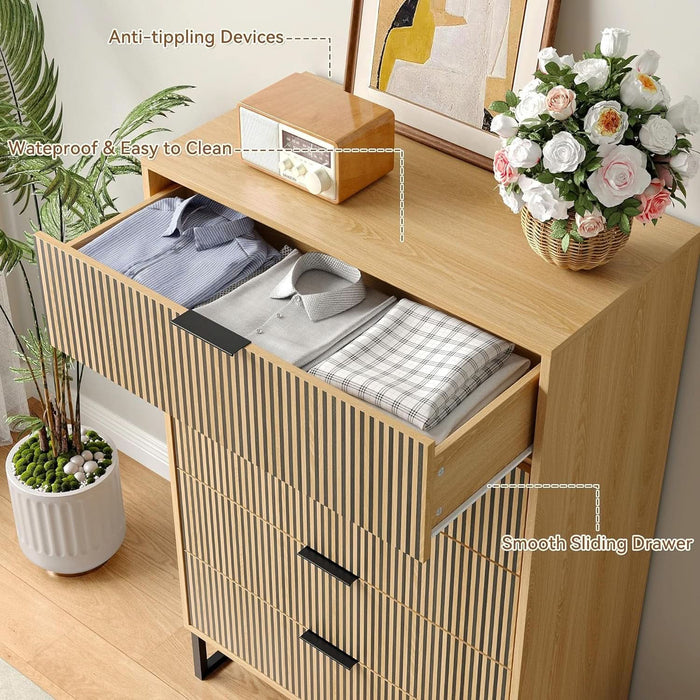 5 Drawers Dresser, 49.2’’ Tall Modern Chest of Drawers for Bedroom, Large Closet Dressers with Drawers, Wooden Drawer Dresser for Bedroom, Living Room, Hallway