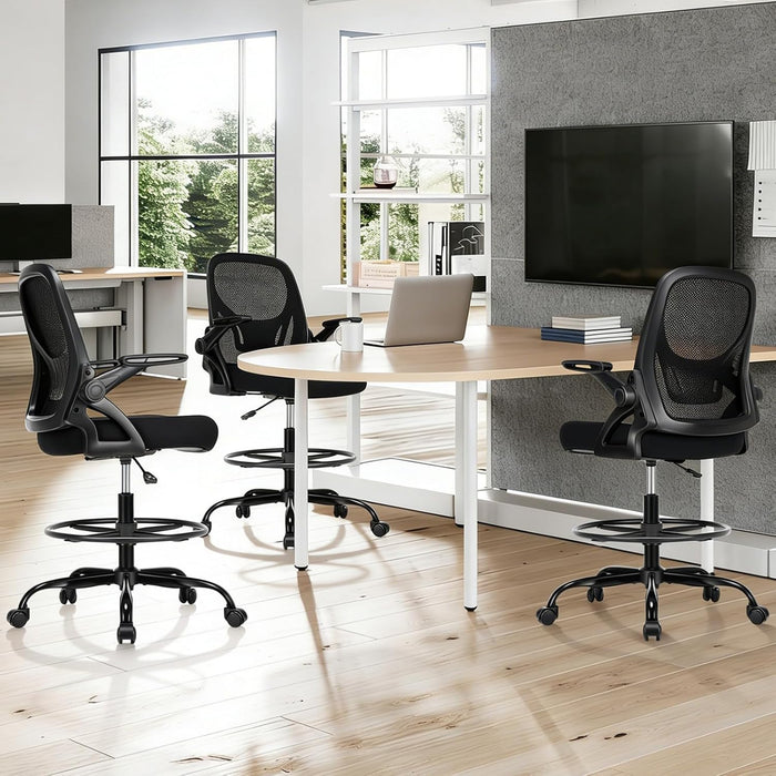 Drafting Chair, Tall Office Chair, Standing Desk Chair, Black，1Pk
