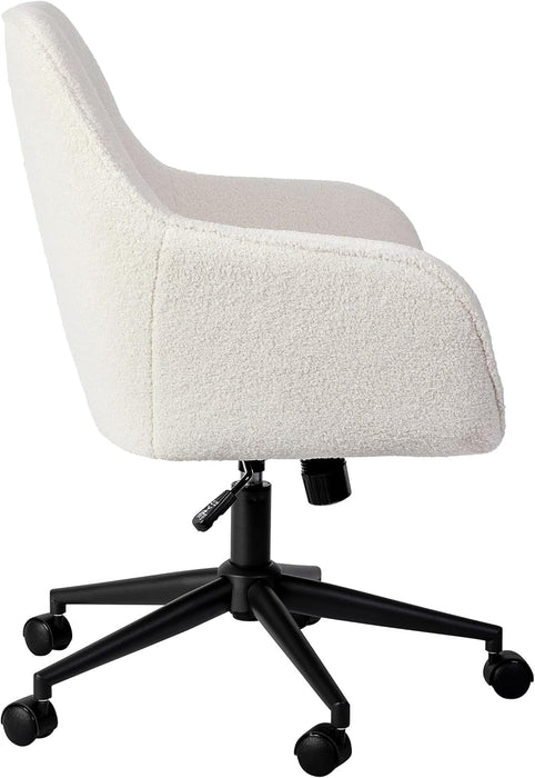 Rayna Swivel Task Chair with Flared Arms for Home Office in White Boucle with Oil Rubbed Bronze Frame