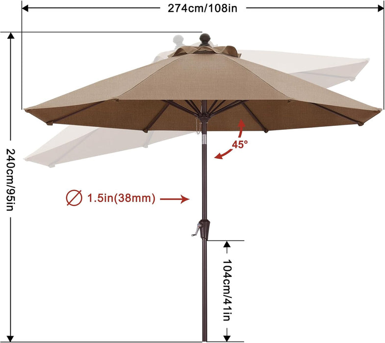 OLEFIN® 5-Year No Fading 9FT Outdoor Patio Umbrella(Brown Stripe)