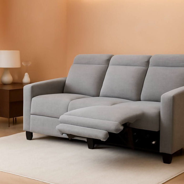 88.6'' Reclining Sofa, Wall Hugger Power Recliner Sofa with Adjustable Headrest, USB a & C Charge Ports, Wood Legs, for Living Room (Fabric, HL198M3) (Grey, 3-Seater)