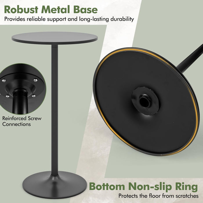 round Bistro Table, Height Adjustable Bar Height Cocktail Table, High Top Pub Table Snack Table with Heavy-Duty Metal Base for Home Bar, Dining Room, Restaurant, Black
