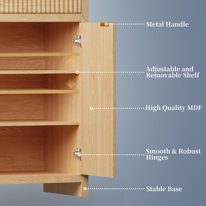Fluted Sideboard Buffet Cabinet with Storage and Large Drawers, 55" W Credenza Storage Cabinet for Living Room or Entryway, 40'' H Farmhouse Buffet Table with Adjustable Shelves, Console Cabinet