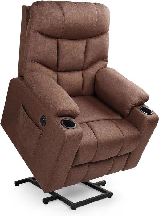 Large Power Lift Recliner for Elderly, Heavy Duty Electric Lift Chair with Heated Vibration Massage in Clay, Brown