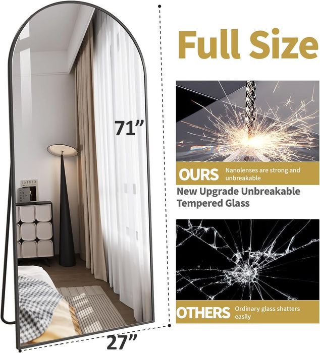 71"X26" Arched Full-Length Mirror with Explosion-Proof HD Glass - Oversized Floor or Wall-Mounted Full Body Mirror for Bedroom, Living Room, and Cloakroom (Black)