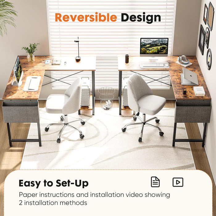 L Shaped Desk - Computer Corner Gaming PC Table with CPU Stand Side Bag for Home Office Dorm Sturdy Writing Workstation