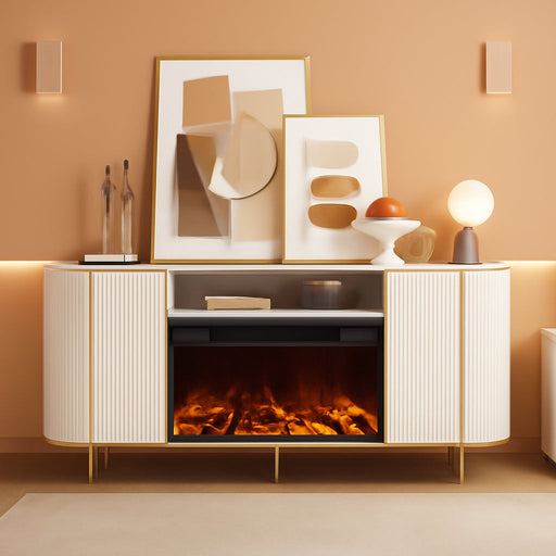 Fluted Fireplace Tv Stand: White Entertainment Center with Fireplace, Modern Fire Places Electric Fireplaces Tv Stand for Living Room, Media Console with Storage(White, 70" TV Stand with Fireplace)