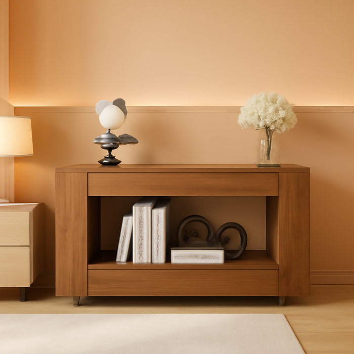 TV Stand for 55 Inch with 2 Large Drawers & Hidden Storage Cabinets, Modern Farmhouse Entertainment Center Television Stands for Living Room Bedroom, Walnut