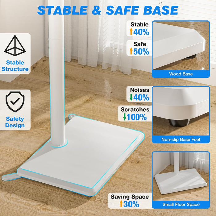 Swivel Floor TV Stand with Mount for 32-60 Inch Tvs up to 88 Lbs, Height Adjustable Tall TV Stand with Wood Base, Saving Space Design for Bedroom, Living Room and Corner, White