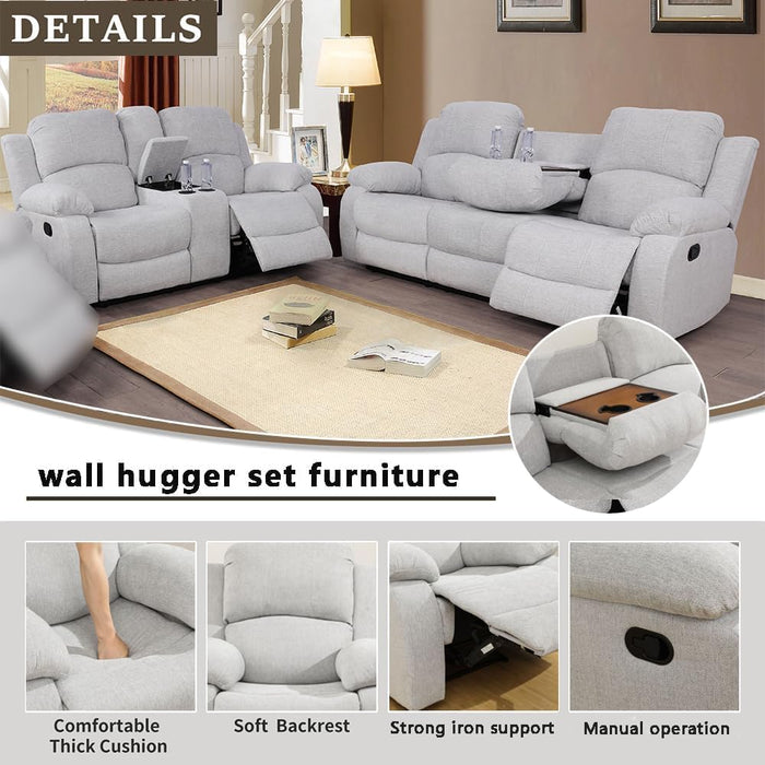 Microfiber Living Room Furniture Set Reclining Sofa Set Loveseat Furniture Sets in Living Room Sofa Recliners (Sofa+Loveseat, Grey)