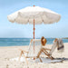 7.3Ft Cream/White Boho Fringe Beach Umbrella, 8Mm Ribs, Sand Anchor