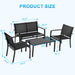 4 Piece Outdoor Conversation Set for Patio Lawn Poolside with Glass Coffee Table Tempered Glass Tabletop Waterproof Set Textile Modern Conversation Set