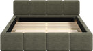 Queen Size Boucle Platform Bed with Thick Headboard and Footboard, Block Style Upholstery Grounded Bed Frame, Green