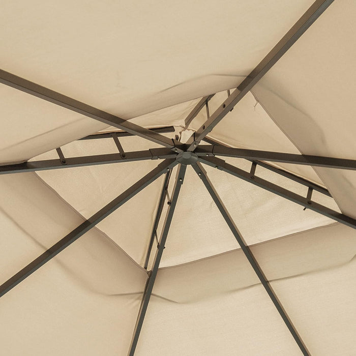 10' X 10' Patio Gazebo, Aluminum Frame Double Roof Outdoor Gazebo Canopy Shelter with Netting & Curtains, for Garden, Lawn, Backyard and Deck, Khaki