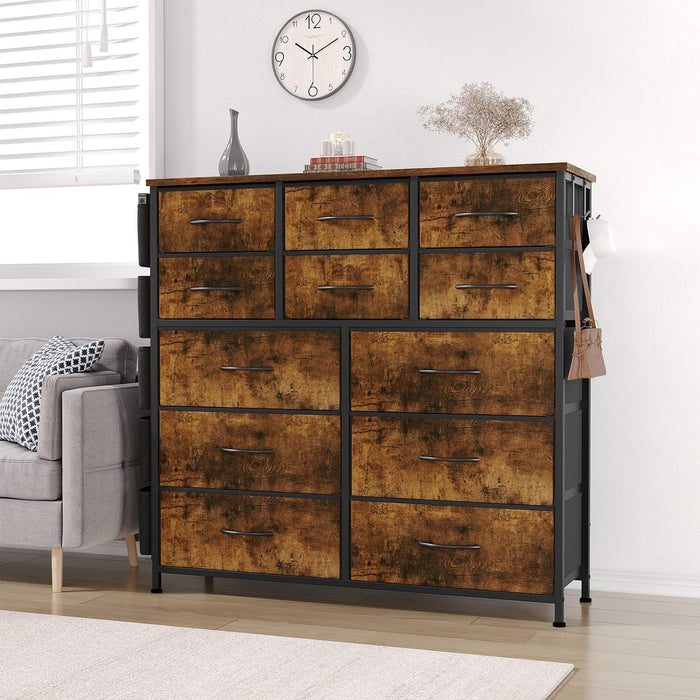 Rustic Brown Dresser with 12 Drawers