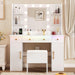 White Vanity Desk With Mirror LEDLightingSystemWithUSBPorts
