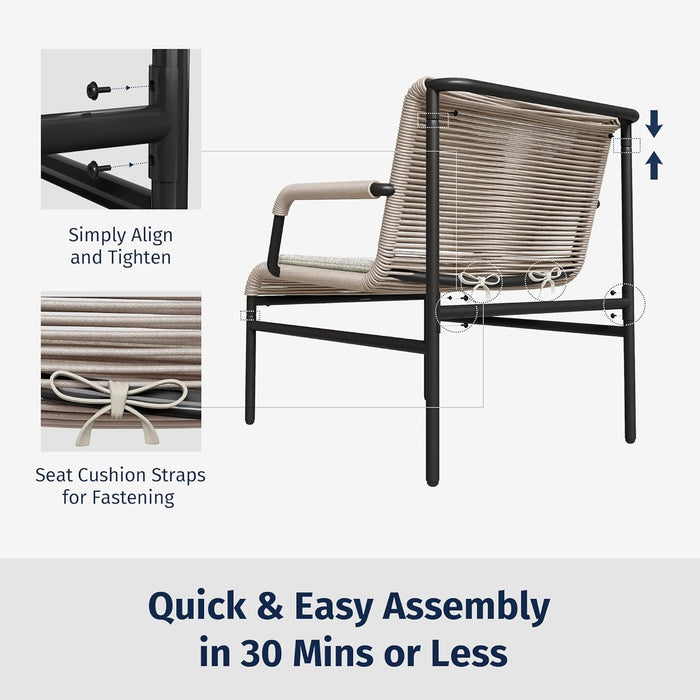 3-Piece Patio Furniture Set, Outdoor Bistro Set with PE Rattan Wicker Wide Chairs, Soft Pads & Coffee Table, Modern All-Weather Wicker Patio Set for Garden and Porch, Creamy Apricot