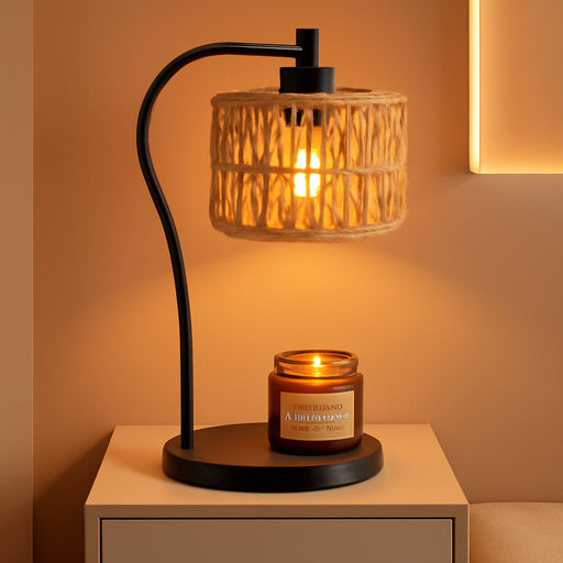 Candle Warmer Lamp, Rattan Candle Heater with 2 Light Bulbs, Dimmable and Timer Melt Warmer for Scented Jar Candles Aromatic Holders for Home Room,Bedroom Living Room