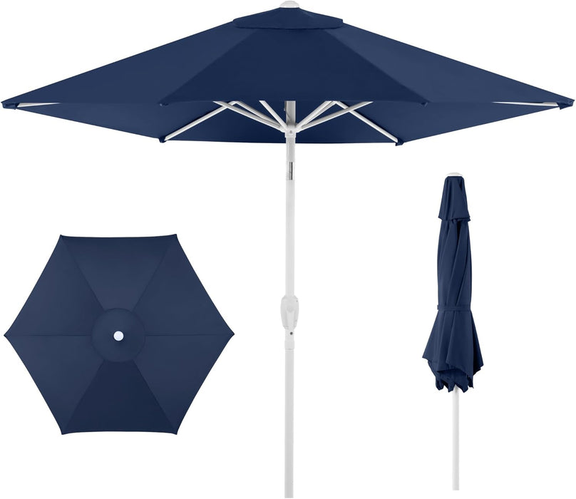 Best Choice Products 7.5Ft Patio Umbrella White Pole, Outdoor Market Umbrella with Push Button Tilt and Crank Lift, Steel Pole Umbrella for Backyard Patio Garden Pool Outdoor Shade - Navy