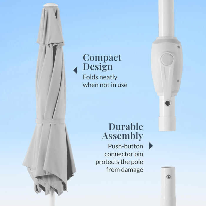 Best Choice Products 7.5Ft Patio Umbrella White Pole, Outdoor Market Umbrella with Push Button Tilt and Crank Lift, Steel Pole Umbrella for Backyard Patio Garden Pool Outdoor Shade - Fog Gray