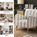 Modern Accent Chair with Arms and Wooden Legs, Comfy Upholstered Armchair for Living Room, Bedroom (Stripe Pattern, Tan)