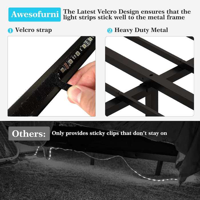 Floating Bed Frame Queen Size with Smart LED Lights & Charging Station