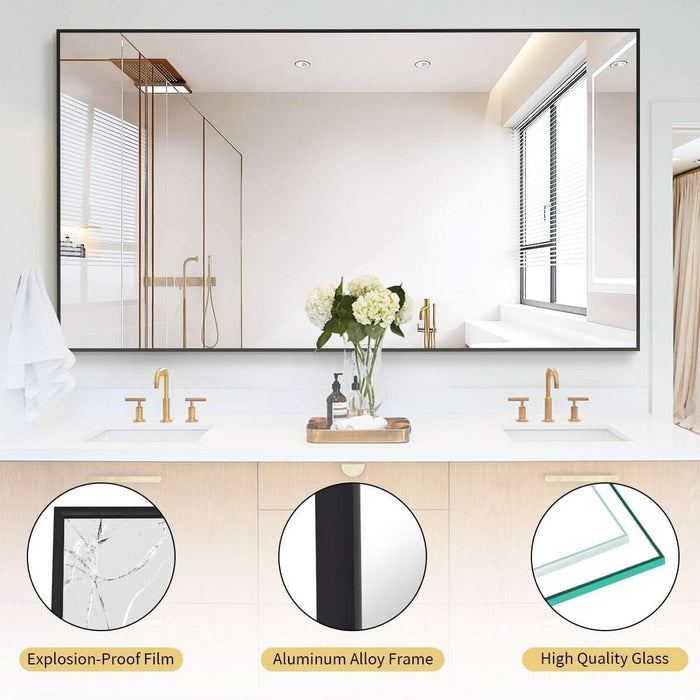77"X38" Floor Mirror Full Length, Bedroom Floor Body Mirror with Stand, Large Black Mirror, Leaning, Standing or Hanging Horizontally/Vertically