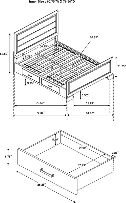 Home Furnishings - Kauffman - Wood - Queen Platform Bed with Horizontal Planked Headboard, 4 Drawers, and Side Storage - Bedroom - Dark Cocoa - 204390Q