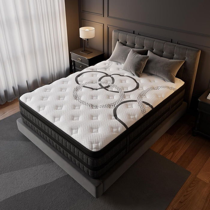 Queen Mattress 12 Inch Hybrid Mattresses Euro Top Medium Firm for Back & Lumbar Support, 365 Night Trial, Individual Pocket Spring Bed for Motion Isolation & Pressure Relief (12 Inch, Queen)