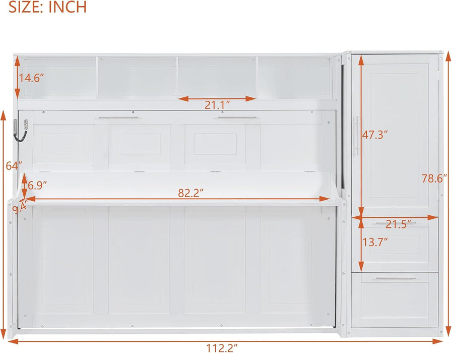 Queen Murphy Wall Bed With Integrated ClosetDrawers