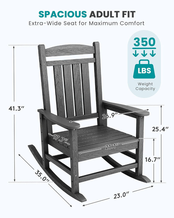 Outdoor Rocking Chair Set of 2, Oversized Patio Rocking Chair, Gray