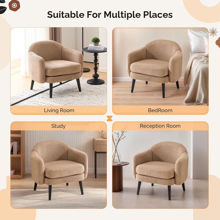 30.3" Wide Modern Barrel Accent Armchairs Set of 2 with Track Armrest, Solid Wooden Legs, Comfy Upholstered Club Chairs, Single Home Sofa for Living Room, Bedroom, Reading Room, Corduroy Khaki