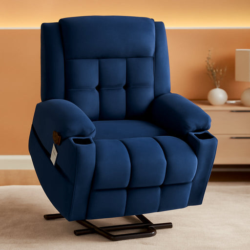 Power Lift Chair Recliners for Elderly with Heat and Massage, Oversized Recliner Chairs for Adults, Upgraded Fabric Recliner with USB & Type-C Charge Port, Cup Holders, L9911(Blue)