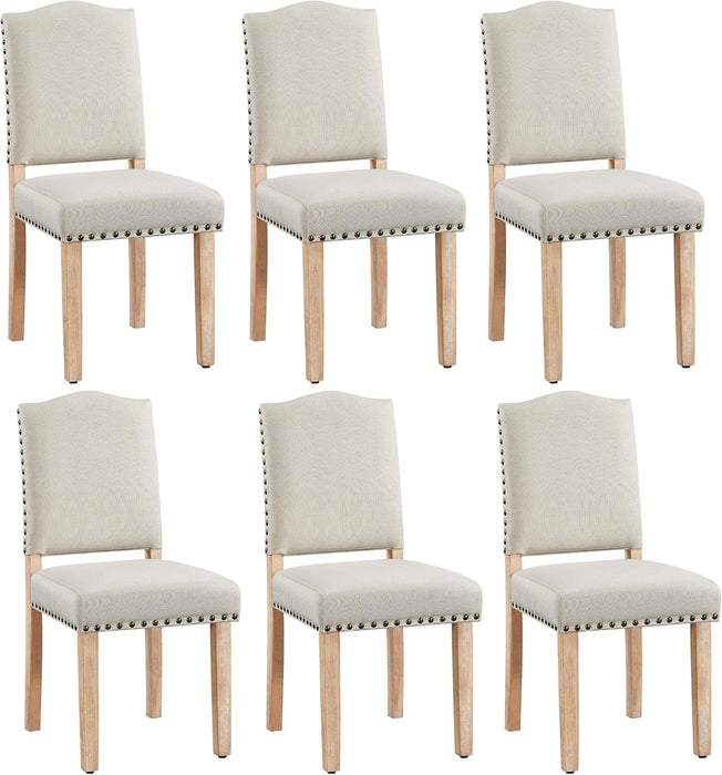 Upholstered Dining Chairs Set of 6 Classic Fabric Kitchen Chairs with Nailhead Trim and Wooden Legs for Dining Room/Living Room/Restaurant/Apartment, Beige