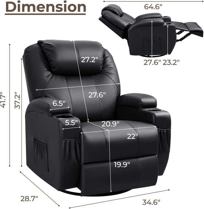 Leather Rocking Recliner with Massage and Heat