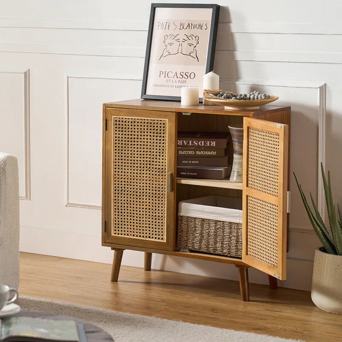 Emily 31'' Tall 2 - Rattan Door Accent Cabinet with Solid Wood Legs