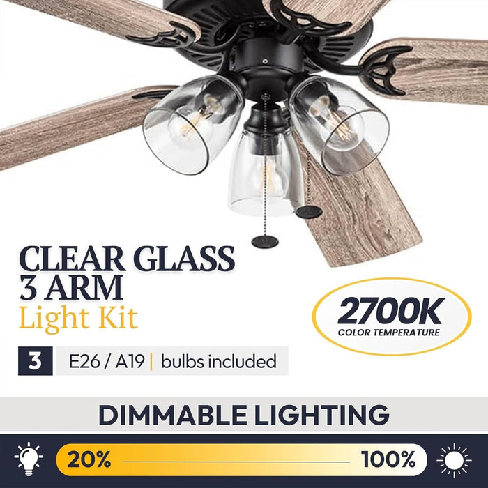 Saybrook 52 Inch Farmhouse LED Indoor Ceiling Fan with Light, Pull Chain Control, 5 Dual Finish Blades, Reversible Motor, Bronze