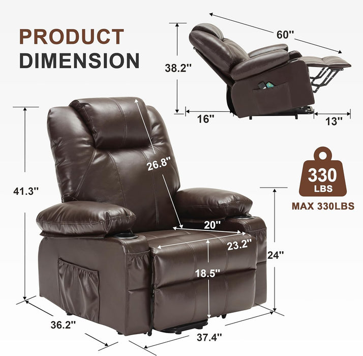 Brown Power Recliner with Massage & Heat