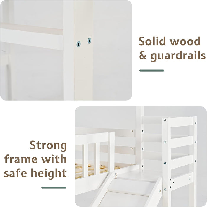 TwinOverTwin Bunk Bed Premium Solidwood White Slide