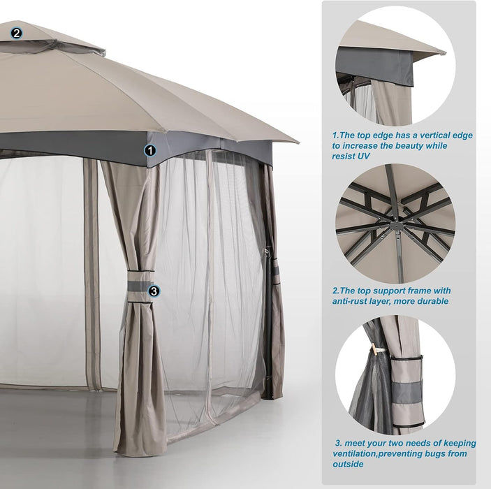 Outdoor Patio Gazebo for Garden with Upgrade Steel Frame and Netting Walls (10X10,Gray)