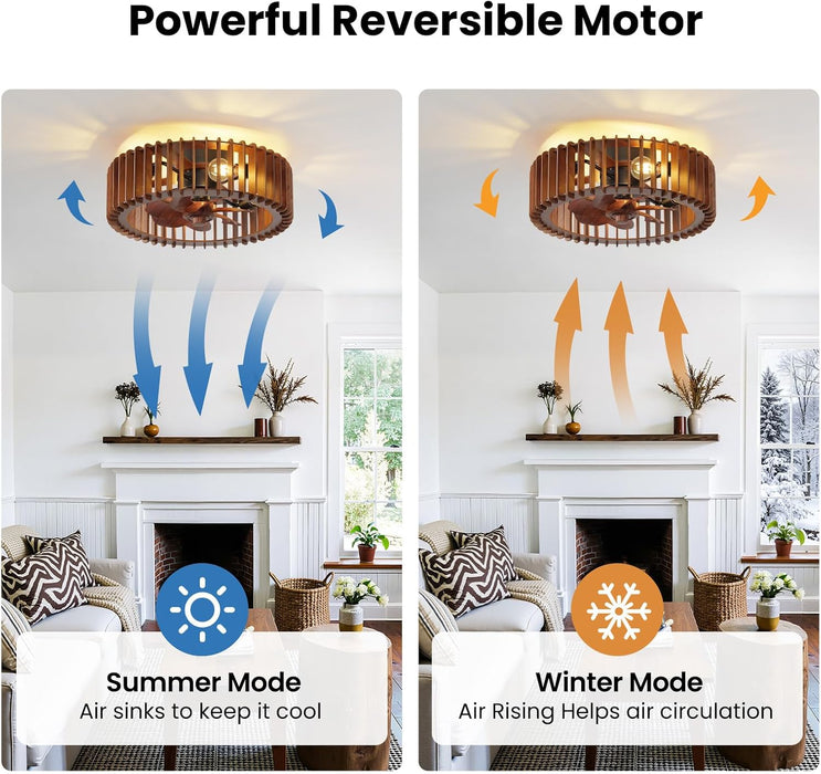 20'' Caged Low Profile Fandelier Ceiling Fan with Light and Remote Walnut