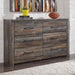 Drystan Weathered Brown Rusticated Six Drawer Dresser
